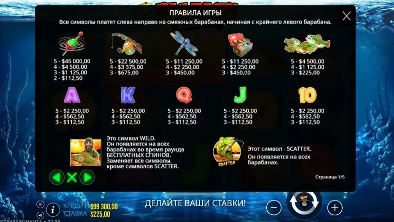 Символы и коэффициенты Big Bass Bonanza