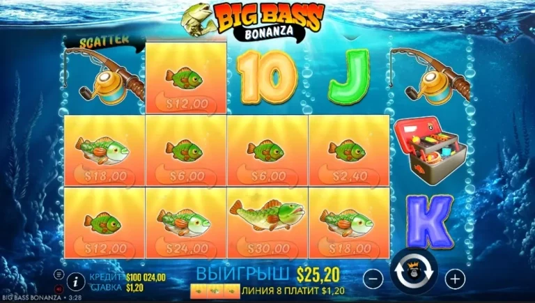 Выигрышная комбинация по стратегии с Big Bass Bonanza